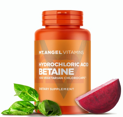 [BRSWI2YFDMCQAFTE] Mt. Angel Vitamins - Hydrochloric Acid Betaine, Supports Healthy Digestion & Gastric Juices (100 Vegetarian Chlorocaps)