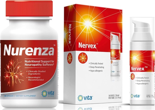 [BRSROGAFBMMGAELB] Vita Sciences Complete Neuropathy Relief Bundle: Nurenza Supplement 40x Stronger R- ALA Formuła i Nervex Neuropathy Cream z Capsaicin - Twoja droga do Nerve Odmładzanie
