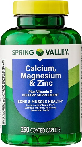 [BRSRMBADDINRMFDG] Kalcij, magnezij, cink in vitamin D3. Spring Valley Calcium Magnezij s Plus vitamin D3 Caplets Prehranska dopolnila, 250 Count Bundle z Luall je 45 diabetes dekodirani