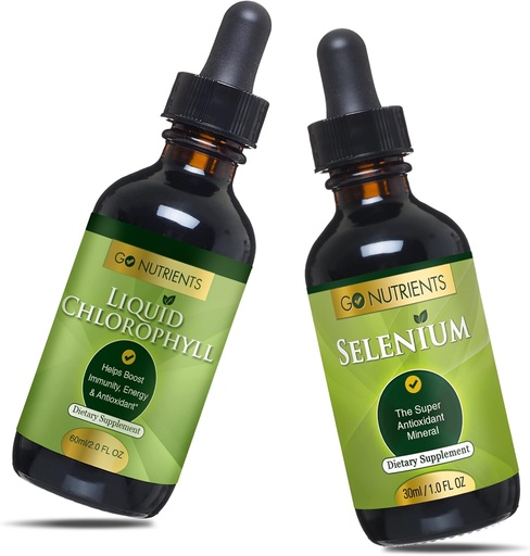 [BRSRMBQZPMIQE33A] Go Nutrients Liquid Chlorophyll & Selenium 200 mcg Supplement | Yeast-Free Liquid Drops, Selenium Drops, Herbal Supplements | Sodium Copper Chlorophyllin Supplement, Chlorophyll Liquid Drops