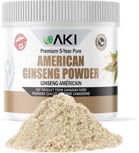 [BRSW2AY3CEFQECTX] AKI American Ginseng Powder with 4% Ginsenosides - Ideal with Coffee, Beverages Like Smoothies (4oz/113g)