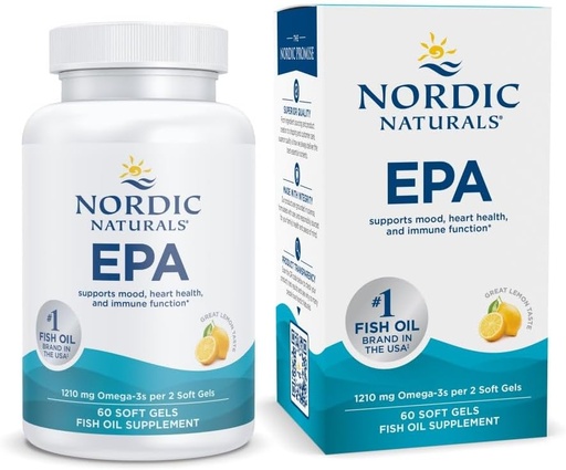 [BRSWIYAKCIOGAAD2] Nordic Naturals EPA, Lemon - 60 Soft Gels - 1210 mg Omega-3 - Højeste Intensity EPA Formel for positiv mood, Heart Health & Sund Immunitet - 30 Serveringer