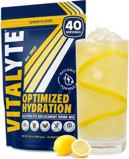 [BRSWKGIQOMGGYCTM] Vitalyte Electrolyte Powder Drink Mix, Isotonic Electrolyte Hydration Mix, Gluten Free Post Workout Powder Mix, Pack of 1, 35 oz., Lemon Flavor