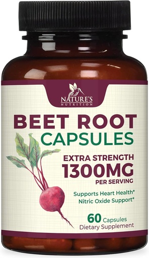 [BRSWYZQCDMFRSHL6] Beet Root Capsules 1300mg - Extra Strength Red Beetroot Powder Supplement – Supports Nitric Oxide Production, Heart Health & Natural Energy – Non-GMO, Vegan, Gluten Free – 60 Veggie Capsules