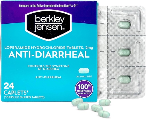 [BRSWYEDYDMDQAFLB] Berkley Jensen Anti-Hasmenés Gyógyszer - Loperamid Hydrochloride 2 mg Hasmenés-enyhítő kapcsok - A hasmenés kontroll- tünetei beleértve az Utazók Hasmenését, Easy- to- nyelést Anti- Hasmenés-pirula, 24 Ct