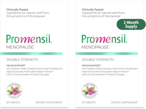 [BRSRAGQDAEMAKEIV] Promensil Menopause Double Strength Supplements for Women - Red Clover Isoflavones, Helps Support Hot Flashes, Night Sweats, Restlessness - 30 Count (Pack of 2)