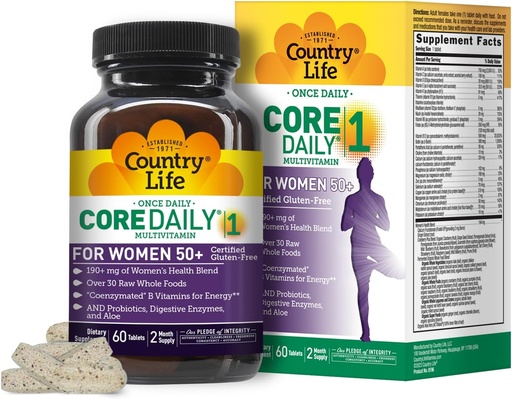 [BRSWIZQ5CN7WMYLK] Country Life CORE Daily-1 pour les femmes 50+ Multivitamine - Formulé pour les femmes de plus de 50 ans, Nutrition quotidienne complète avec mélange santé des femmes, Coenzymes vitamines B, probiotiques et enzymes digestives