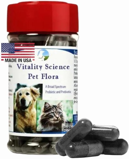 [BRSRMZABOUHGE3Y7] Vitality Science Pet Flora – Natural Probiotics for Cats & Dogs | Digestive Support Supplement | Cat Constipation & Dog Gas Relief | Daily Gut Health Probiotic (250 Capsules)