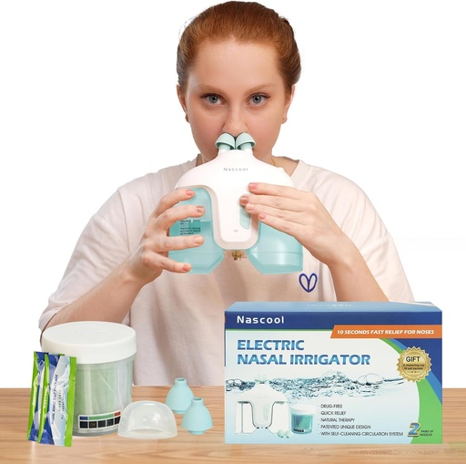 [BRSROFDYOFYGYYIZ] מערכת השקיה חשמלית, Nsal Rinse Machine Nose Cleaner for Sinus Adult, Nose Washer, Nasal Rinsing System with 50 Saline Packets (Green)