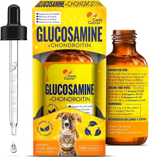 [BRSROBAHAB6G2FY4] Glucosamine for Cats | Dog Joint Liquid Supplement | Cat Joint Supplement | Glucosamine for Dogs Liquid | Herbal Flavor | 2 Oz