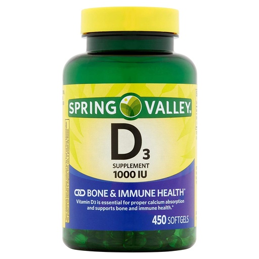 [BRSWIZIAAB6QM2DK] Spring Valley - Vitamin D-3 1000 IU, 450 Softgels