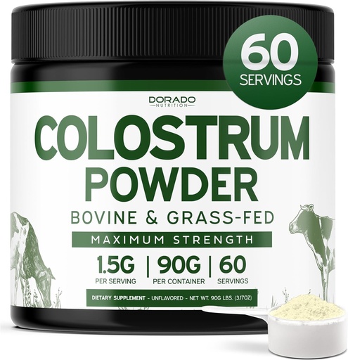 [BRSRAED3CVYAY3A7] Colostrum 补充粉末90g(60种使用1.5g纯Bovine Colostrum Std.以包含20%的IgG Immunoglobulins) 草药加成粉剂 - 无填充剂,第三方测试过,无味和美国制造