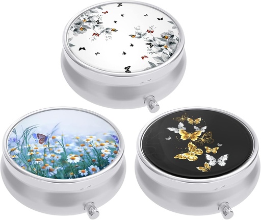 [BRSRMAYEOR5RQELX] 3 Pack Pill Box, Small Pill Case for Purse & Pocket, Cute Travel Medicine Organizer, Portable Medicine Container Holder to Hold Vitamins, Medication, Fish Oil & Supplement, Butterfly