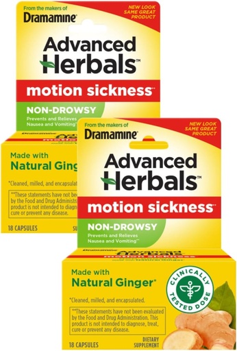 [BRSWICQYAYFRWFDY] Dramamine Motion Sickness Relief, Non-Drowsy, Naturals with Ginger, 18 Ct. (Pack of 2)