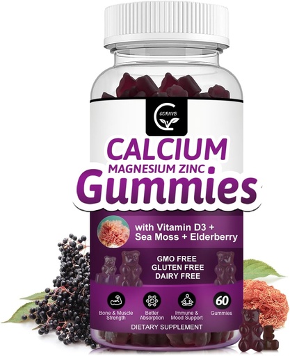 [BRSROHA7CEBROEQV] Calcium Magnesium Zinc Gummies with High Absorption Magnesium, Potassium, D3 - for Bone, Muscles, Immune & Sleep Support, Vegan