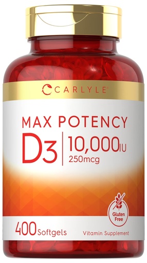[BRSWGFI3AEMA23DP] Carlyle Vitamin D 10000 IU 400 Softgels | Value Size | Max Potency | Non-GMO, Gluten Free Supplement