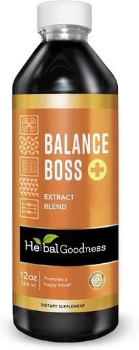 [BRSRAY3ROB4AEELX] Herbal Goodness Happy Mood Support Supplement - St Johns Worth Promotes Relaxation and Calmness, Rhodiola Rosea Balance Boss 12 Fl. oz