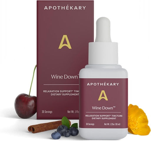 [BRSROAT7BMPQ2CI4] Apothykary Wine Down, Natural Sleep and Relaxation Support, Alkoholiton Red Wine-Inspired Herbal Liquid Drops, Sisältää Blue Vervain, Tart Cherry, ja California Poppy, 1 oz, 30 Tarjoilut