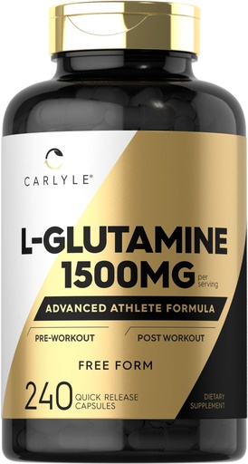 [BRSWYAIBOABAY3TP] Carlyle L Glutamine Capsules | 1500mg | 240 Count | Advanced Athlete Formula | Pre and Post Workout | Non-GMO, Gluten Free Supplement