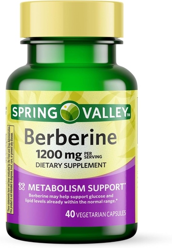 [BRSRAGD7CING2DYU] Spring Valley Berberine Dietary Supplement - Metabolism Support - 1200mg Capsules, 40ct