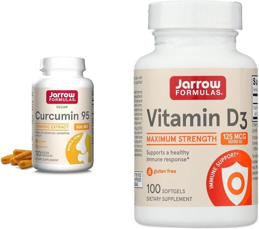 [BRSROAIKDJ6GAGYU] Jaarrow Formula Curcumin 95 500mg - 120 tarjoilua (Veggie Caps) & D3-vitamiinia 125 mikrog (5000 IU) - 100 tarjoilua (Softgels)