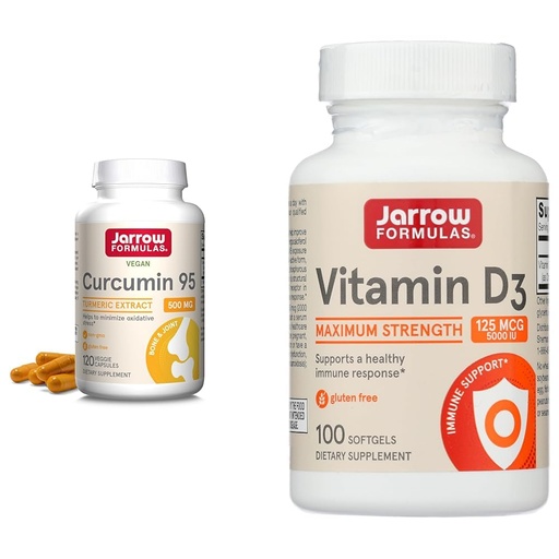 [BRSROAIKDJ6GAGYU] Jarrow Formulas Curcumin 95 500mg - Up to 120 Servings (Veggie Caps) & Vitamin D3 125 mcg (5000 IU) - 100 Servings (Softgels)