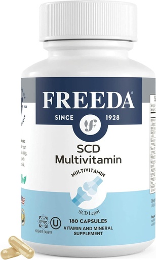 [BRSWIYIKBUPGG3AV] FREEDA SCD Multivitamin – Ежедневная добавка поливитаминов для мужчин и женщин – веган, без глютена, SCD Legal – кошерные сертифицированные витамины для взрослых – специфическая углеводная диета – 180 капсул