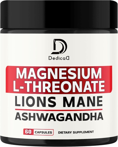 [BRSROGANB4PGC3TV] Magnesium L-Threonate Supplement with Lions Mane & Ashwagandha Root - 1000Mg Per Serving for 60 Count Supply - Advanced Formula Support