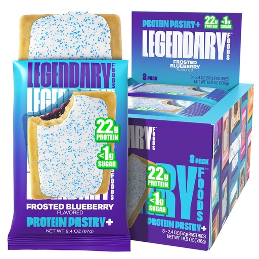 [BRSRAZA3DEGQ2HTG] Legendary Foods 22g Protein Pastry + Frosted Blueberry, Low Carb Meal Replacement Bar - Low Glycemic, Gluten Free Protien Snacks - Healthy Keto Snack Box 8 Zero Sugar Energy Bars - Diabetic Friendly