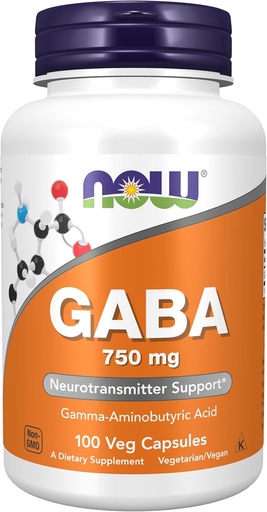[BRSWIY32BQPQ4GDK] NOW Maisto papildai, GABA (Gamma- Aminosviesto rūgštis) 750mg, Neurotransmiterių palaikymas *, 100 Veg kapsulių