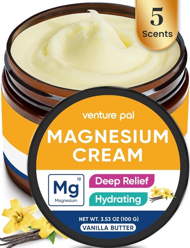 [BRSRAFQKAAMAMGQV] Venture Pal Magnesium Lotion, Topical Magnesium Cream for Sleep, Leg Cramps & Pain, Muscle Relaxation, Calm, Moisturizing Supplement with Coconut Oil, Shea Butter & Hyaluronic Acid, Safe for Kids