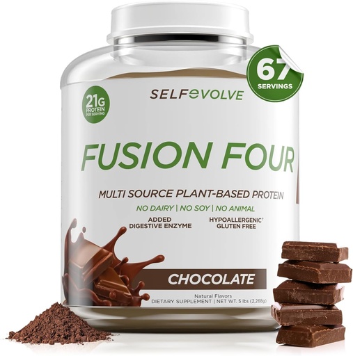[BRSWYZI6BZ4AYC3P] Fusion Four Vegan Protein Powder - 21g Plant-Based Protein Powder - Gluten Free, Dairy Free and Soy-Free, Pea Protein with BCAA's - Chocolate Flavored - 5lbs