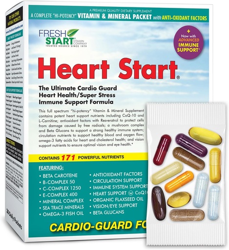 [BRSWGHYRCBYAY2DH] Heart Start Complete Daily Vitamin Pack (en anglais seulement) Support cardiaque et booster immunitaire (en anglais seulement) Vitamine A, B, C, D, E, Minéraux, Elderberry, Beta Glucans, Omega-3, CoQ-10, Quercetin, Resvératrol (30 packets)