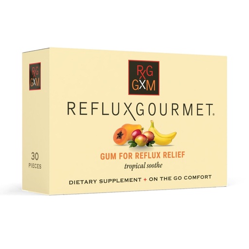 [BRSROHQ2C4DRQF3H] Reflux Gourmet Tropical Soothe Gum Alginate Therapy Sodium Bicarbonate Gum for Acid Reflux, Oral, Cognitive, and Digestive Support, Natural with Ginger, Celeriac, Aloe, Sugar Free, Gluten Free, Vegan
