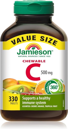 [BRSWKHAKCYFQK23G] Jamieson Chewable Vitamin-C 500mg Стойност на добавката Опаковка(330 броя), Смесени 3 аромати