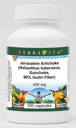 [BRSWYGI3BUIBQHYV] Jerusalem Artisokka (Helianthus tuberosus, Sunchoke, 90% Inulin Fiber) - 450 mg (100 kapselia, ZIN: 570983)
