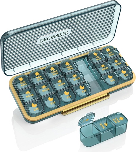 [BRSROYA7AF7RYH3F] Pill Organizer 3 Times A Day, 7 Day Pill Box 3 Times A Day - Acedada Weekly Vitamin Box Organizer with 7 Separate Containers, Portable Daily Medicine Planner Case for Vitamin Fish Oil Supplement, Blue