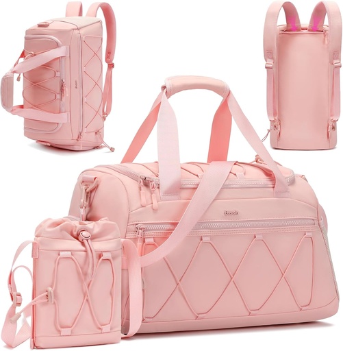 [BRSRAEABCICQMHQ6] Pink Women's 40L Gym Duffel with Shoe Compartment - Carry On Weekender Overnight Bag - Personal Item Travel Workout Tote