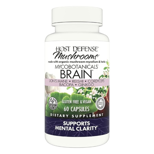 [BRSWIBIPBN5BK3T4] Host Defense MycoBotanicals Brain* Capsules - Brain Support Supplement with Lion's Mane, Reishi & Cordyceps Mushroom - Herbal Supplement for Memory & Focus Support - 60 Capsules