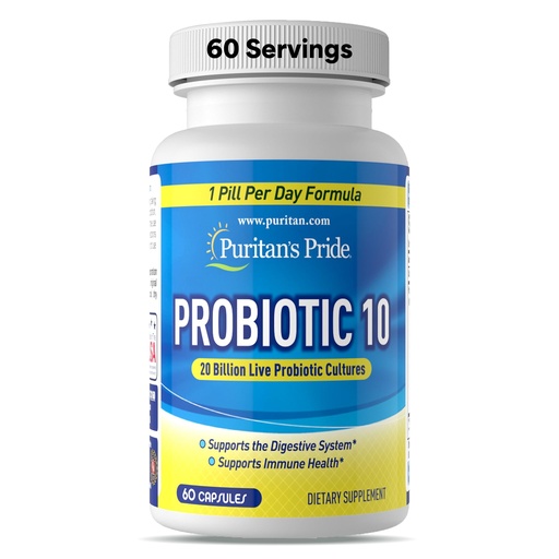 [BRSWIZQ5AYPGYA3E] Puritan's Pride Probiotic 10 with Vitamin D to Help Support Immune System Health*, 60 Count, White