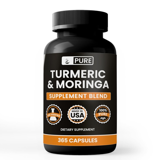 [BRSWGAL5OJYROYDF] Turmeric & Moringa (365 Capsules) No Magnesium Or Rice Fillers, Always Pure, Lab Verified