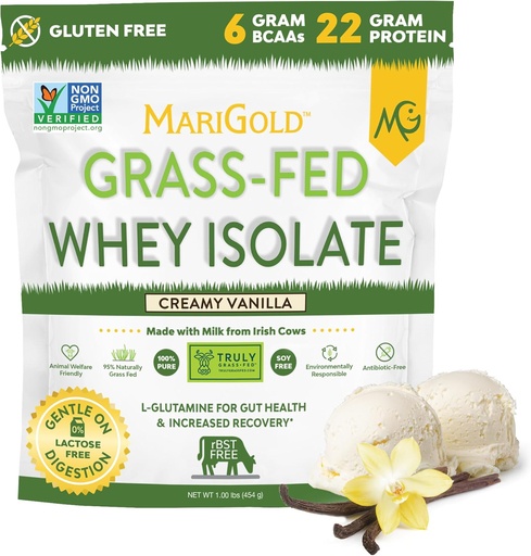 [BRSW2ZI2OQBQEADH] MariGold Grass- memberi makan Whey Protein Isolate Powder - Creamy Vanilla Flavor - 1 Lb Bag 124; 100% Murni, Cold- Diproses, Mikro- Disaring, Non- GMO, RBGH Free, Soy Free, Gluten Free, Laktosa Bebas