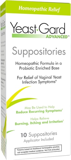 [BRSWIYYEOMIR6C3O] YeastGard Advanced Homeopathic Yeast Infection Vaginal Suppositories - 10 count Box