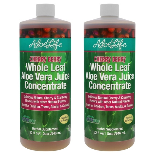 [BRSWYYARAQJWOHTA] Aloe Life - cały liść Aloe Vera Sok, Organiczny, Gluten- Free (Cherry Berry, 32 oz)