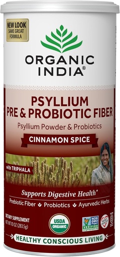 [BRSWY2Q2B4NW2CD3] ORGANIC INDIA Psyllium Husk Powder - Pre & Probiotic Fiber dodatek, Organski Psyllium Husk Fiber dodatek s celim Psyllium Husk, USDA Certified Organic, Vegan, Gluten Free - Cinamon, 10 Oz