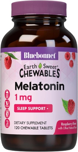 [BRSWKEYEAIDBUEY3] Bluebonnet Nutrition EarthSweet Melatonin 1 mg Fast-Acting Quick Dissolve Nighttime Relaxation & Restful Sleep Support - Sleep Aid - Gluten-Free, Vegan - Raspberry Flavor - 120 Chewable Tablets