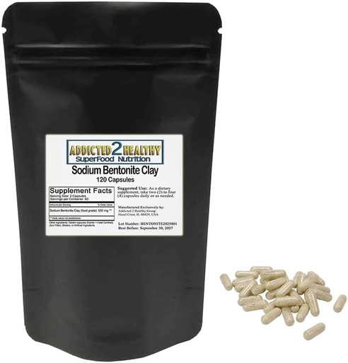 [BRSWGBDYBB5RQGTX] Food Grade Sodium Bentonite Clay Powder Capsules (1000 mg) 120 Count by Addicted 2 Healthy