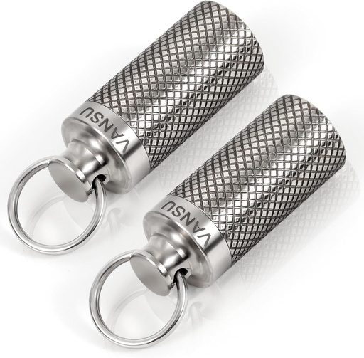 [BRSRAY36AUJQYH3O] Titanium Waterproof Keychain Pill Holder Container,Portable Mini Size Pill Box Case for Outdoor Travel Camping （2 Pack）