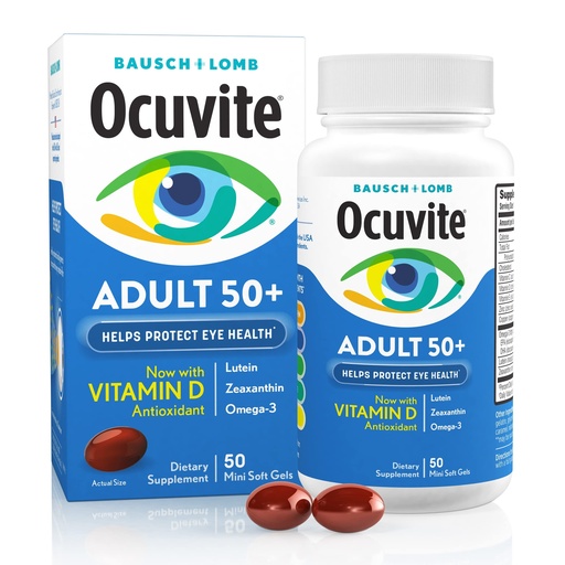 [BRSWKGYIBJ6AAG3E] Ocuvite 50+ Eye Vitamin & Mineral Supplement, Multivitamin for Vision & Ocular Health with Omega-3, Zinc, Vitamins C & E, Lutein & Zeaxanthin, Zinc Supplements for Women and Men, 50 Softgels - 12 Pack
