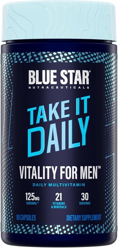 [BRSRAZQ2OAGR6H3X] Blue Star Nutraceuticals Vitality for Men - Multivitamin & Mineral Formule pro muže, kteří cvičí, w / Ashwagandha a B-Vitamíny - Energy You 'll Notice - 90 Veggie Kapsle
